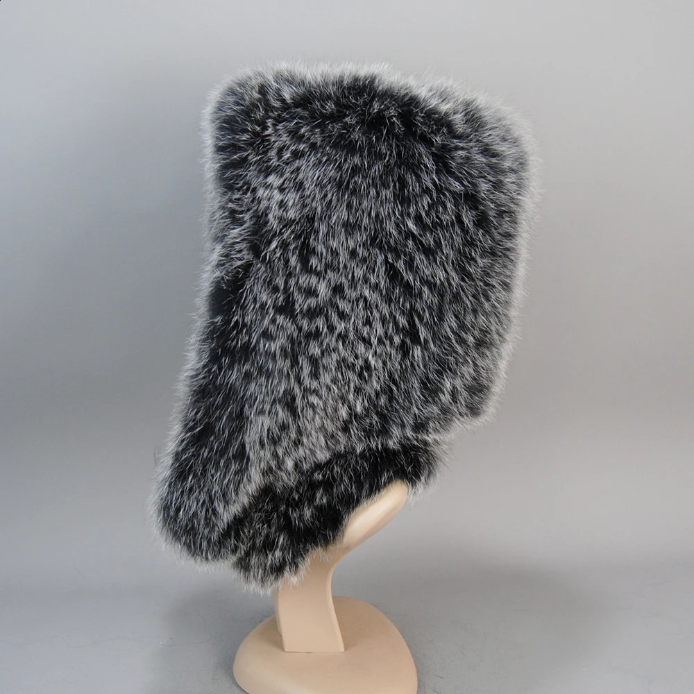 2024 Fashion Lady Real Fur Hat Scarf Winter Warm Fluffy Natural Hats Scarve Knitted Genuine Hooded Muffle 241116
