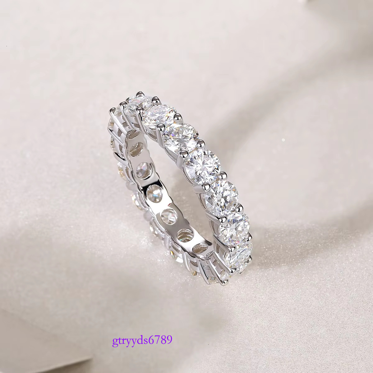 Wholesale Gold Plated Sterg Sier Tennis Ring Princess Emerald Ice Eternity White VVS Mossanite Moissanite Hip Hop Style
