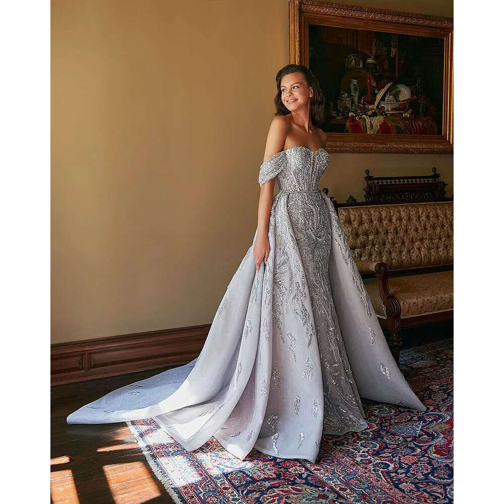 Mermaid Wedding Dresses Beaded Off Shoulder Elegant Applique Bridal Gowns With Detachable Trian 326 322 6660311