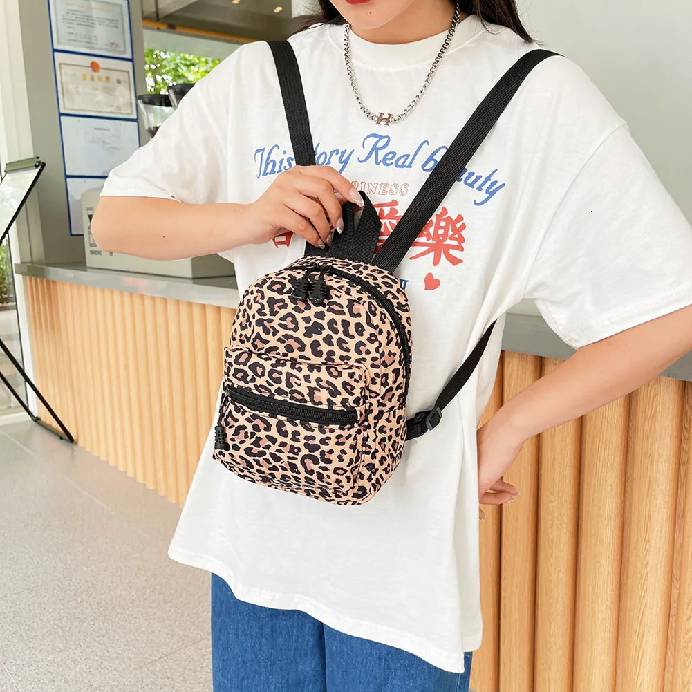Women Zebra Leopard Cow Print Backpacks Nylon Shoulder Bag Students High School Small Book Bag Female Mini Rucksack mochila 241115