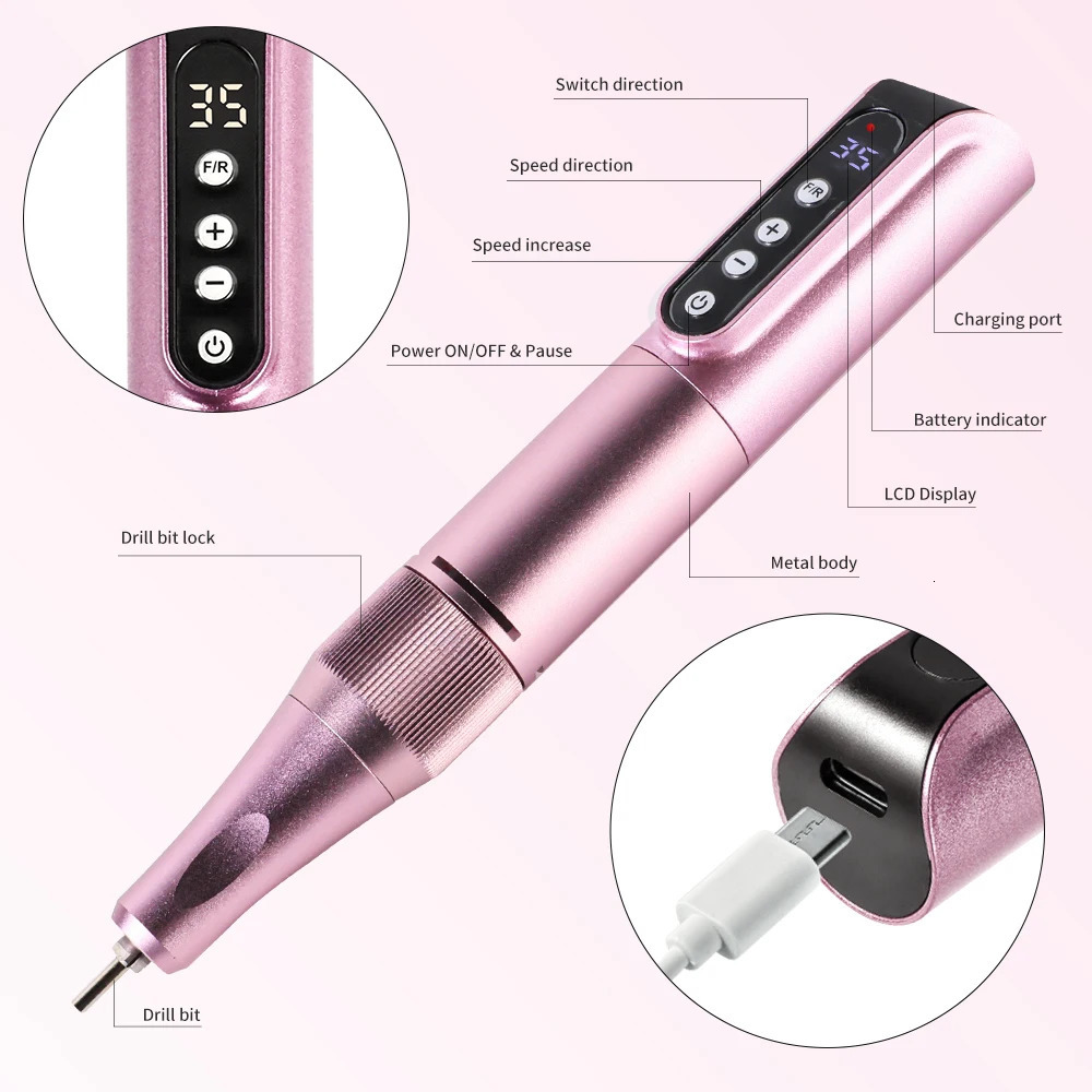 35000RPM Rechargeable Portable Nail Drill Machine Wireless Nail Drill Pen Nail File Polishing Pen Suitable For Home Nail Salons 241115