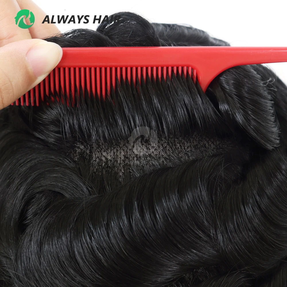 Alwayshair - Fine Mono Toupee 5 Inches Indian Hair Men Capillary Prosthesis 120% 130% Density Durable Wig Man DMC 241115