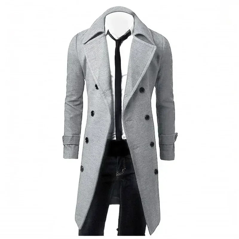 Men Double Breasted Trench Coat 2024 Autumn Winter Wool Blend High Quality Fashion Casual Slim Fit Solid Color Male Jacket 241115