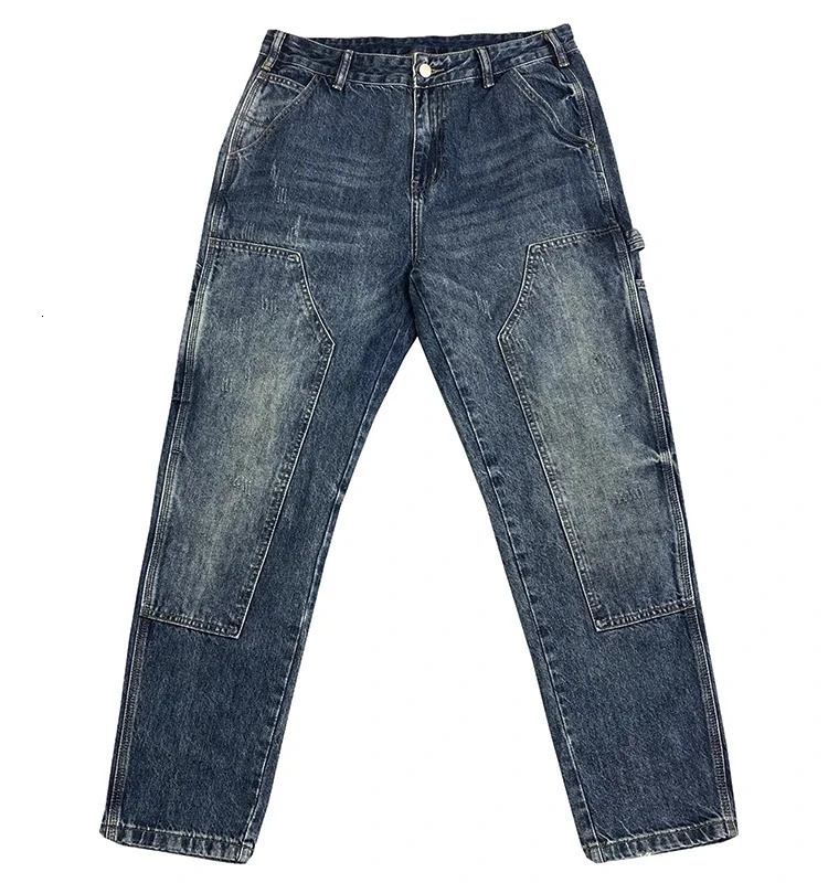 Streetwear Mens Harajuku Hip Hop Retro Bag Jeans Solid Color Loose Wide Leg Straight Denim Trouser Q0 4 241112