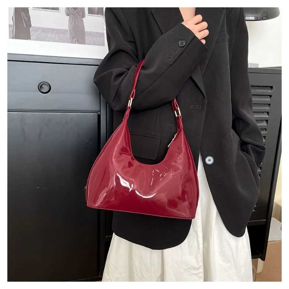 Glossy Shoulder Bag Fashion PU Leather Solid Messenger Bag Purse Women Shoulder Bag Messenger Bag Handbag Y250603