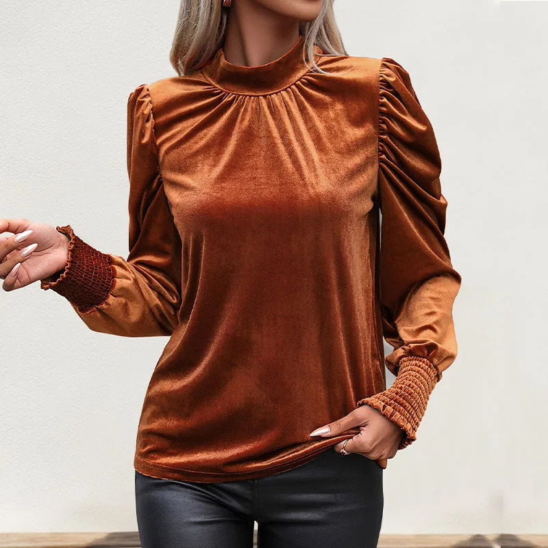 Womens Autumn Fashion Zipper Top Middle Collar Lace Folded Womens Shirt 241115
