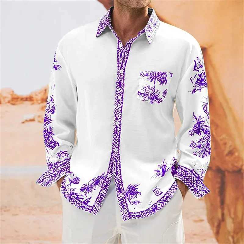 Men's Casual Shirts 2024 Mens Party Fashion Comfortable Long sleeved Shirt 3D Printed Lion HD Animal Flip Collar Button S-6XL Top 240416
