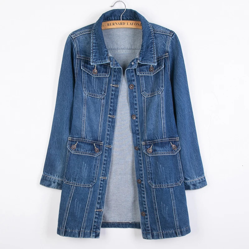 Womens denim jacket with spring and autumn long sleeves and pockets mid length jeans jacket fashion full matching jacket 241115