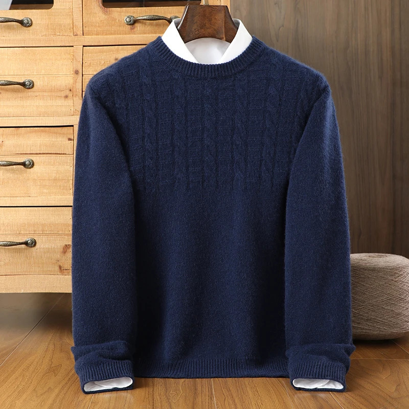 100% cashmere mens round neck cardigan autumn and winter thick sweater with business leisure facilities 241115
