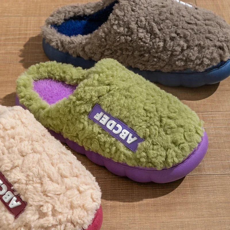2024 Trend Winter Couple Indoor Nonslip Mule For Men Women Flip Flops Warm Fluffy Slippers Home Slides Casual Cotton Shoes 241115