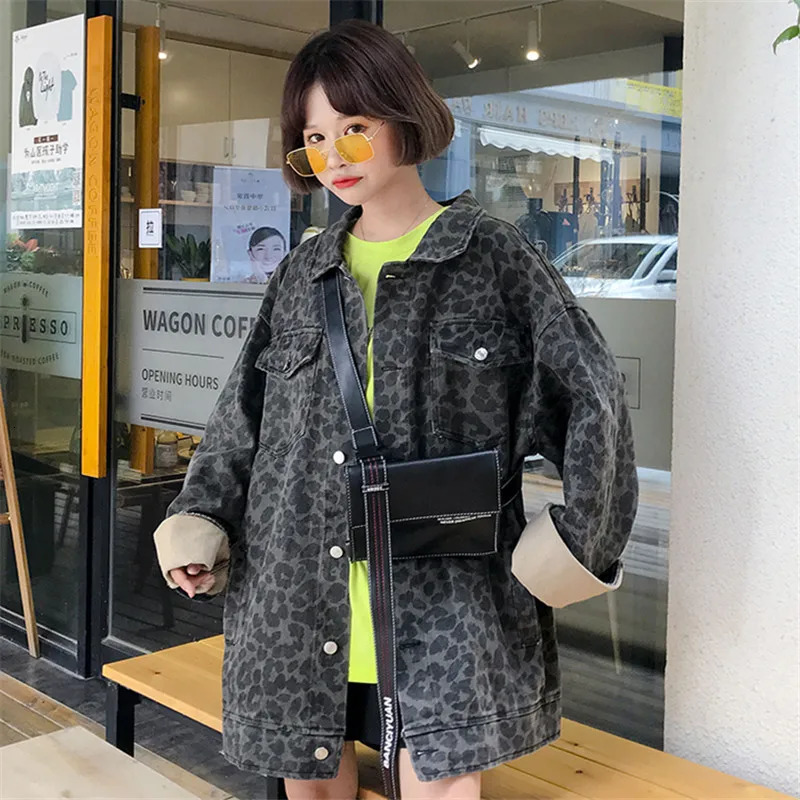Camouflage Retro Denim Single breasted Jacket Womens Leopard Print Jacket Waiver wq974 dropship 241115