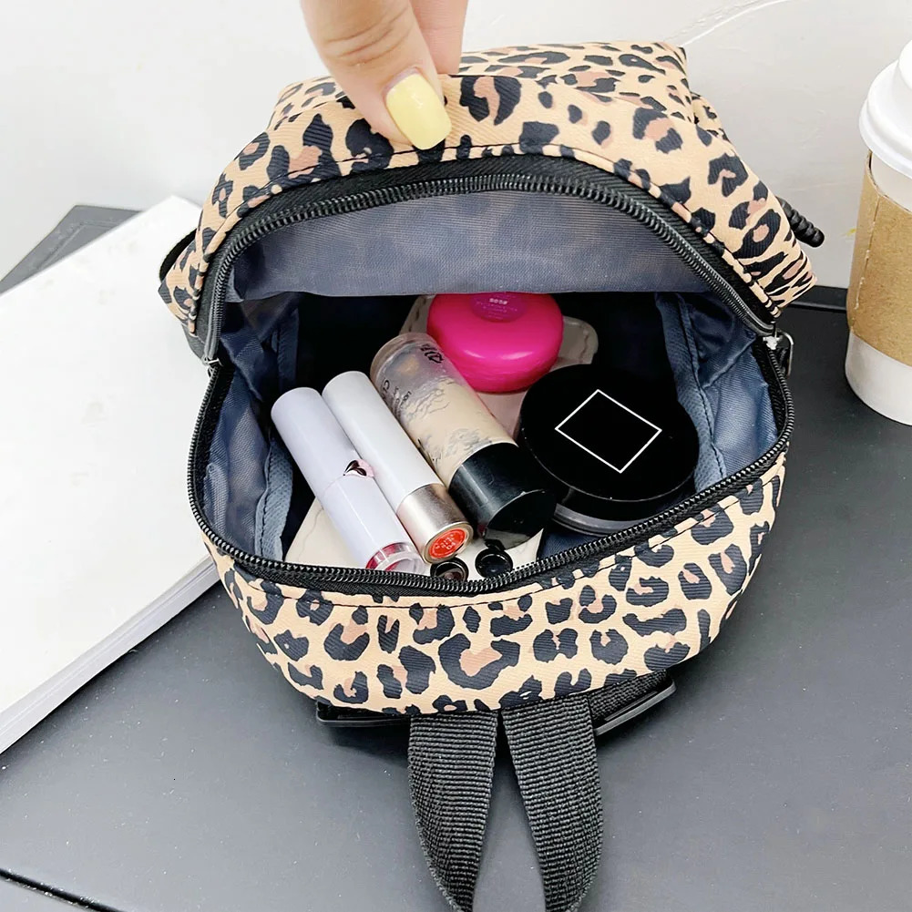 Women Zebra Leopard Cow Print Backpacks Nylon Shoulder Bag Students High School Small Book Bag Female Mini Rucksack mochila 241115
