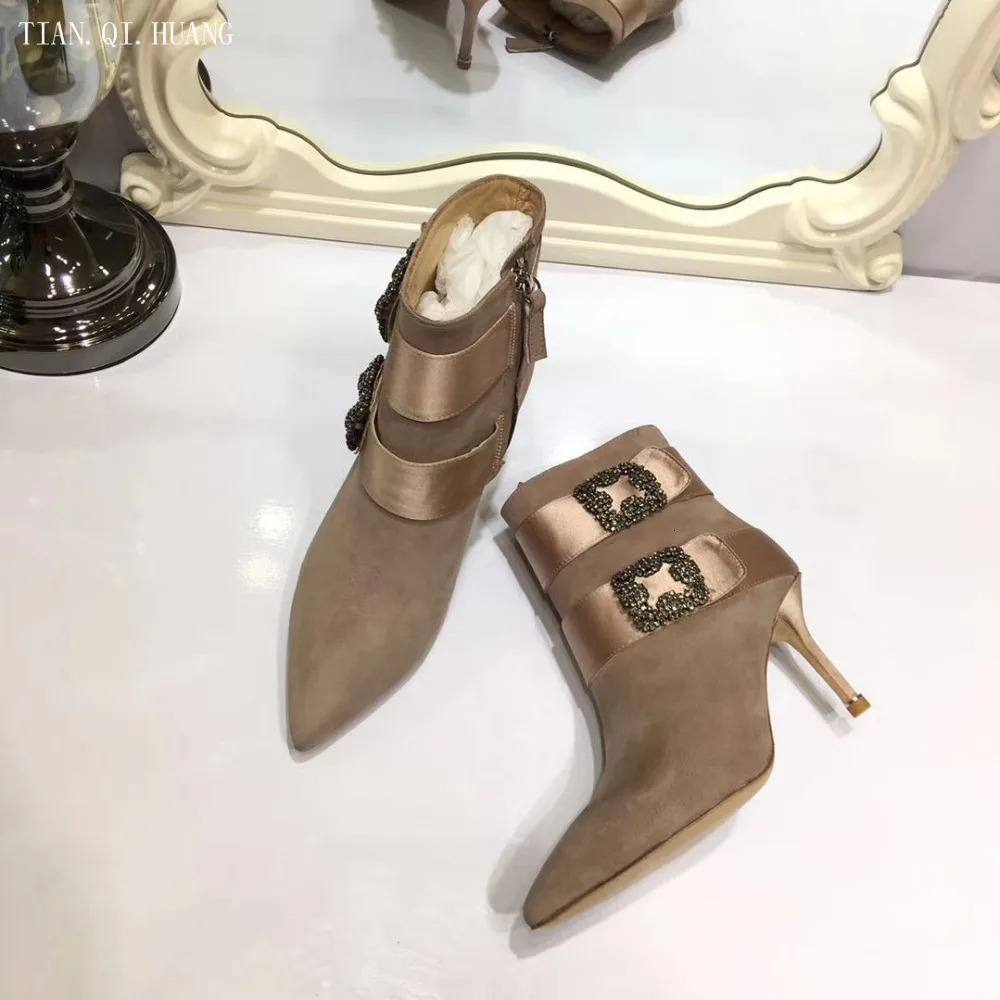 Classic Fashion Womens Ankle Boots High Heels Womens Genuine Leather Boots High Quality Pump Shoes Tianan QI. Yellow 241115