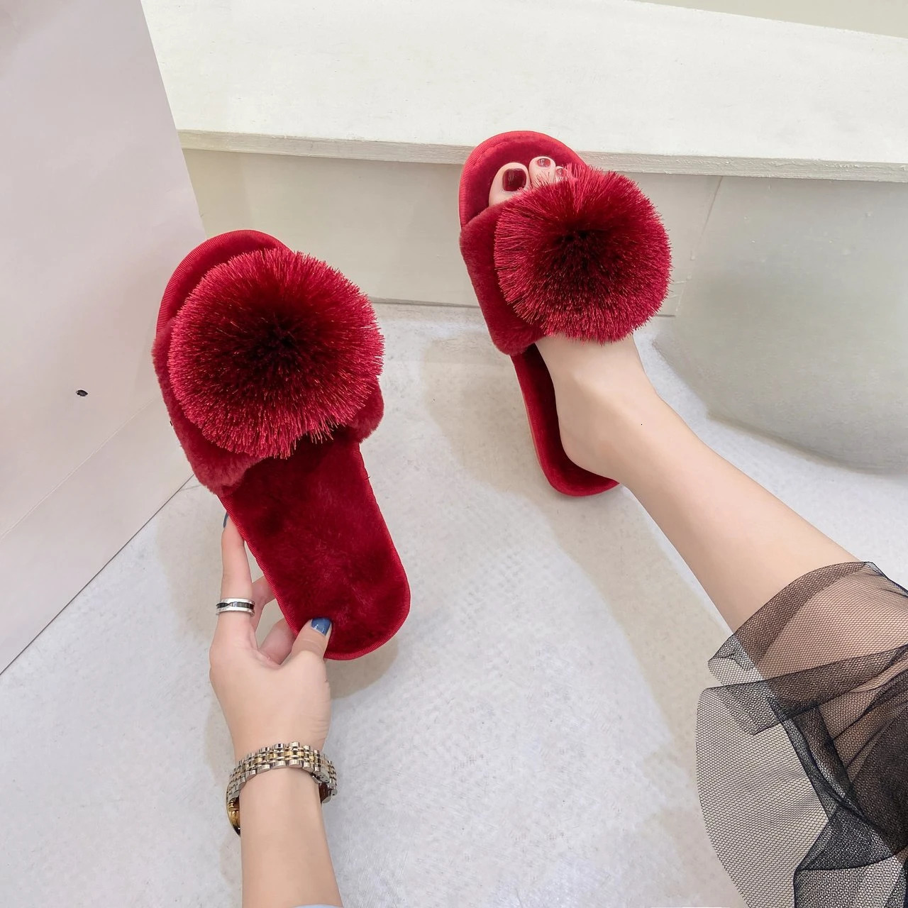 Winter Women Home Indoor Casual Slippers Female Flip Flops Fluffy Shoes Slides Ladies Soft Warm Plush Slipper Slippers Women 241115