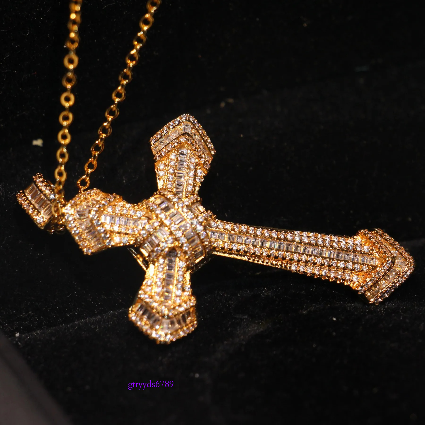 Hot Sale Vintage Fashion Jewelry Sterg Sier &Gold Fill Princess Cut 5A Cubic Zirconia Cross Pendant Women Wedding Necklace Gift