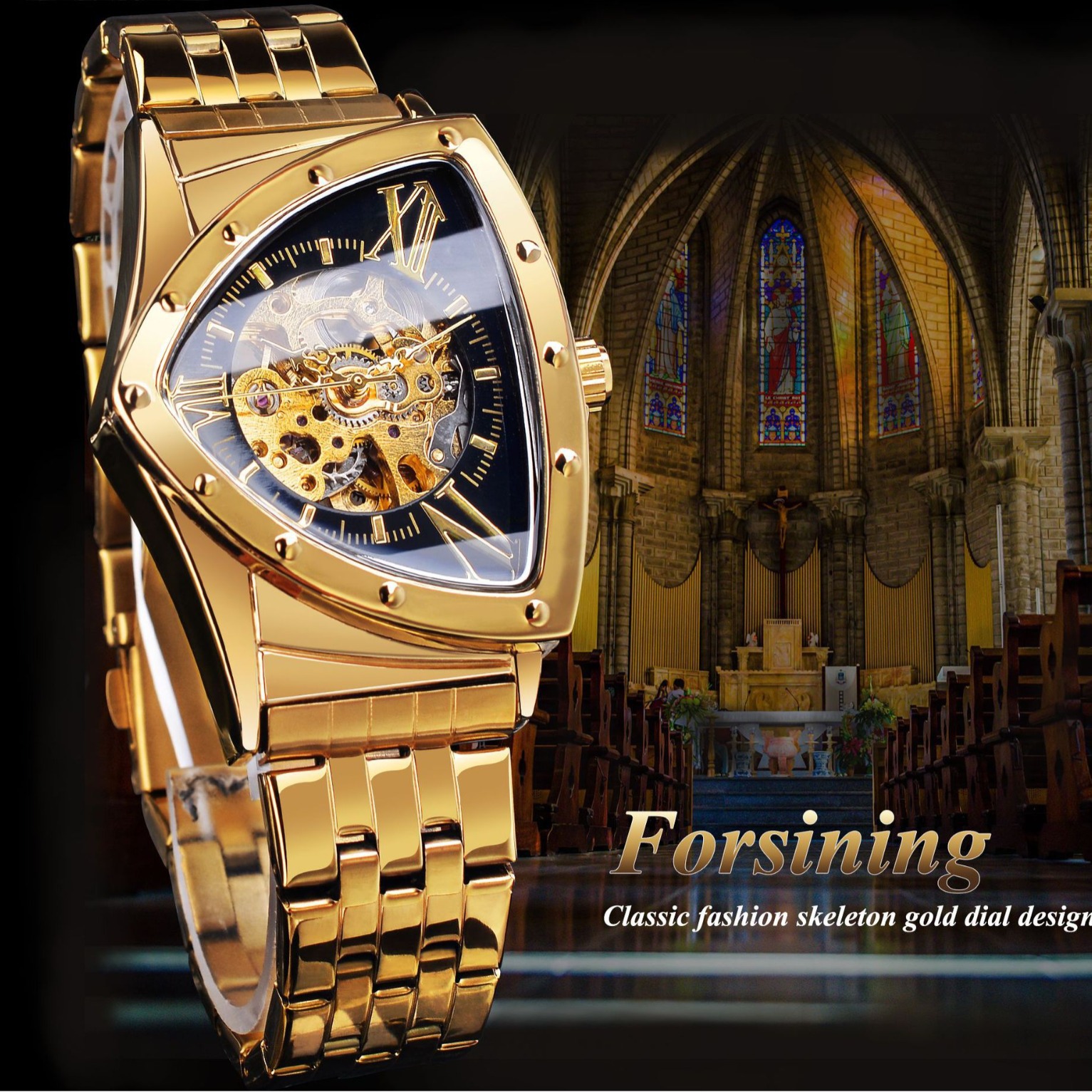 Men's Fashion Casual Skeleton Watch Automatic Mechanical Watch Mineral Strengthened Glass Mirror Diamond Shape Dial Diameter 43*36mm Stainless St