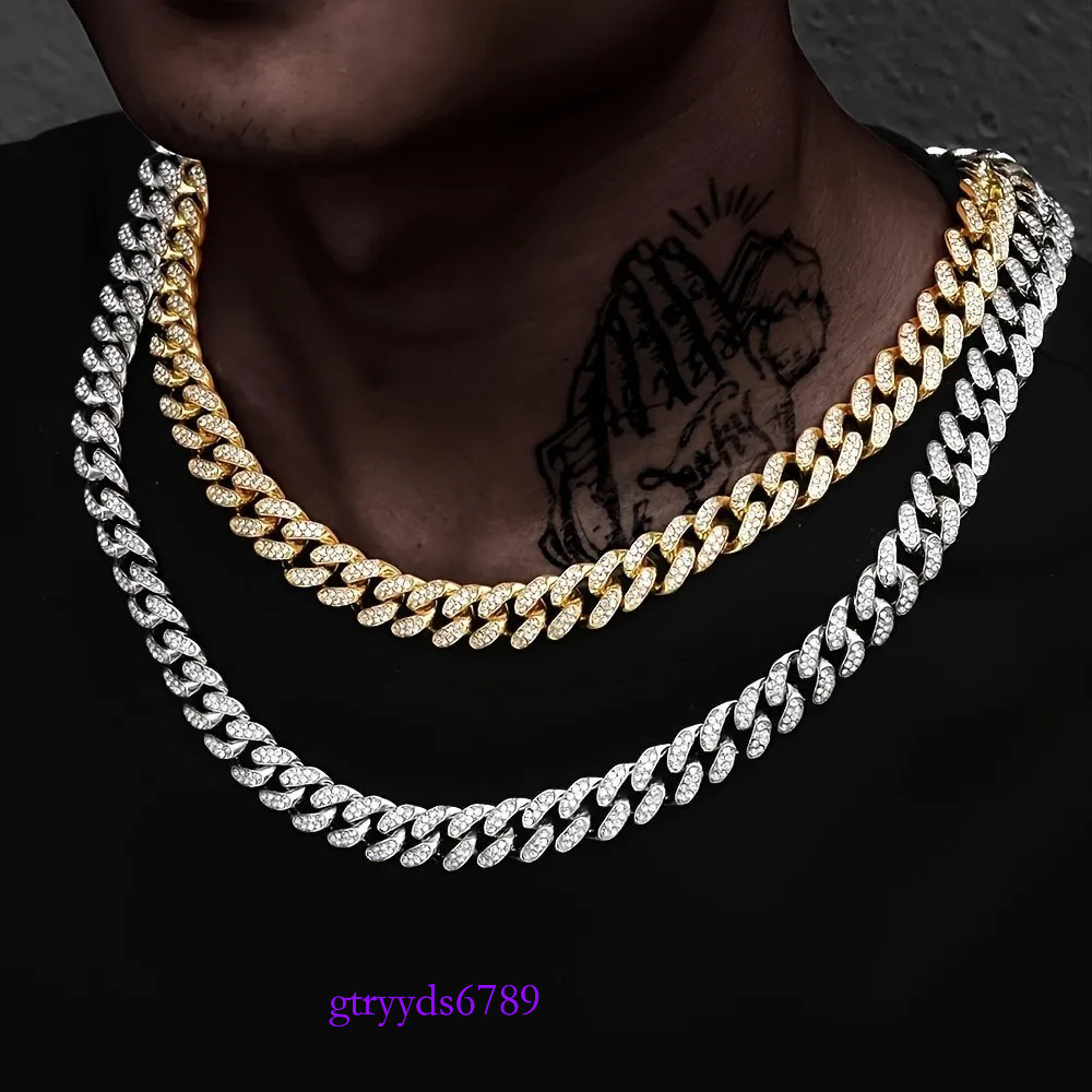 Miami Cuban k Necklace Designer For Men 2 Row Bg Moissanite Dia 13MM Wide Choker Chain Out Necklaces Gold Plate Rock Hip Hop Jewelry