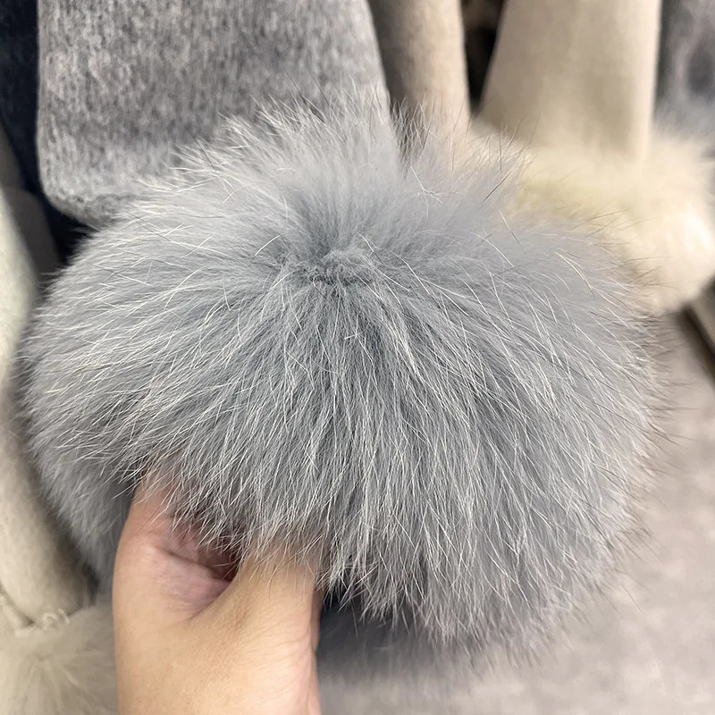 BJTZ High End Doublesided Wool Strapping Coat Womens Removable Cuffs Fur Temperament Cashmere Short Jacket 241116