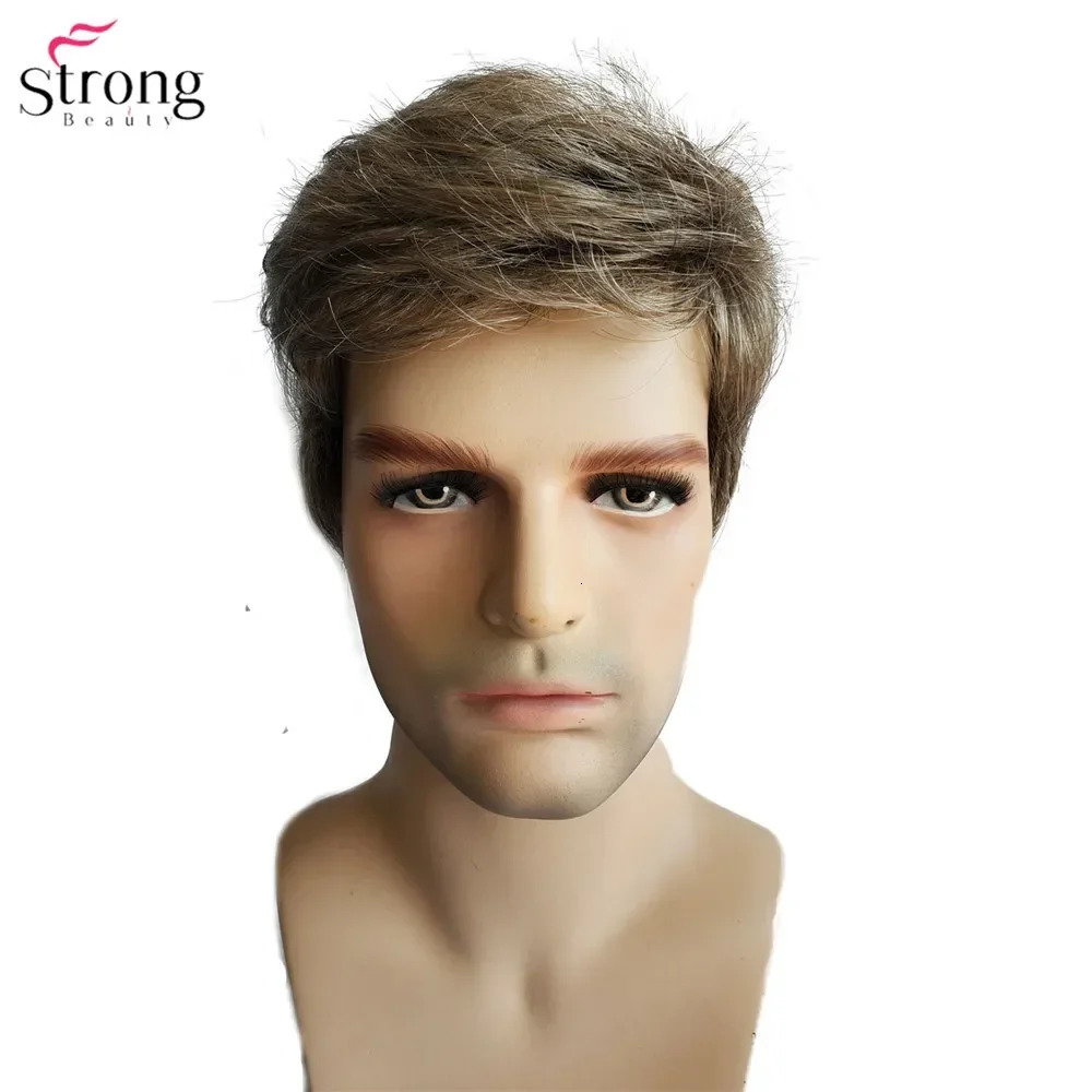 StrongBeauty Men Wig Hair Short Straight Synthetic Light Brown Wigs 241115