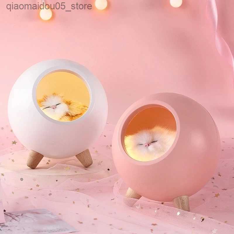 Lamps Shades Cute Cat LED Night Light USB Charging Bedroom Decorative Light Bedroom Table Light Childrens Holiday Baby Gift Q240416