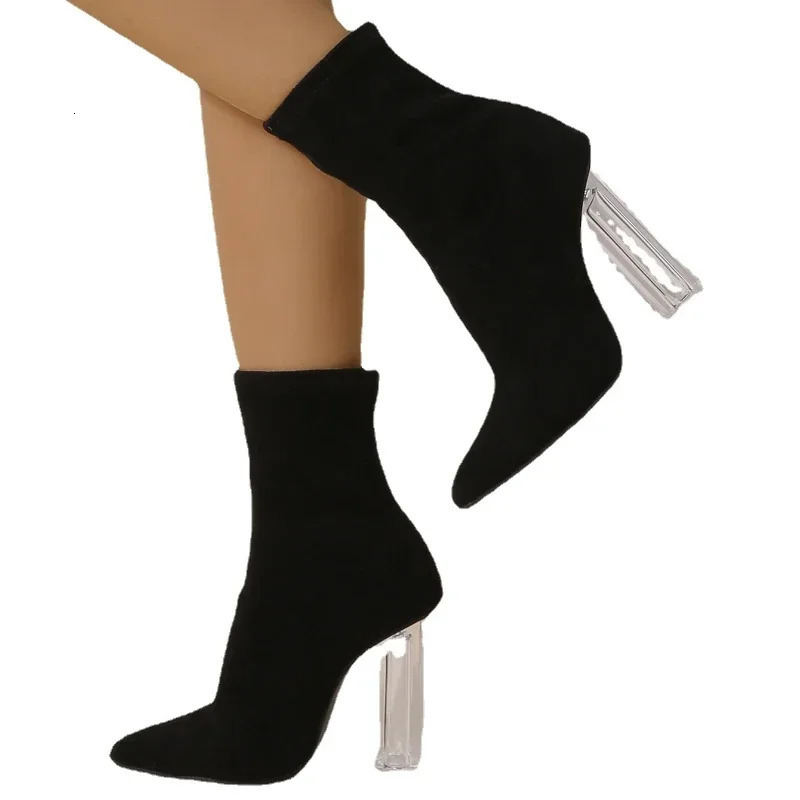 Womens high heels thick ankle boots womens winter boots transparent almond promotional shoes 241115