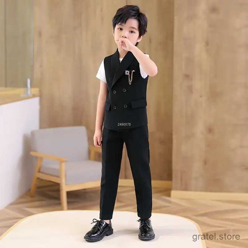 Suits Children Formal Wedding Suit Kids Vest Pants Party Photograph Set Teenager Boys Tuxedo Party Dress Child Dance Show Costume