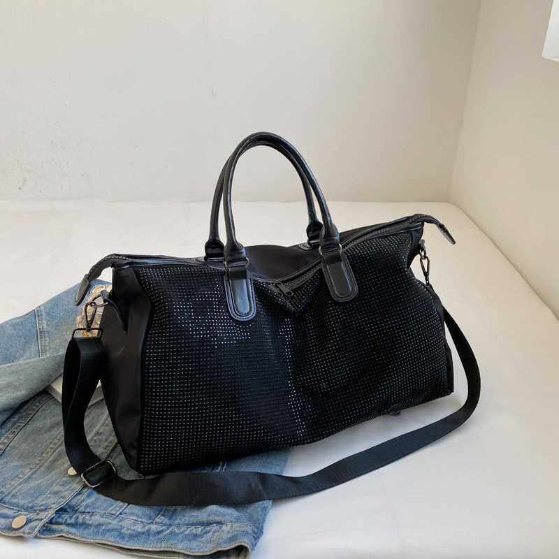 Large Capacity Travel Bag Womens Casual Korean Version Handbag Sequinlaid Diamonds Sports and Fitness Bag Crossbody Travel Luggage Bag