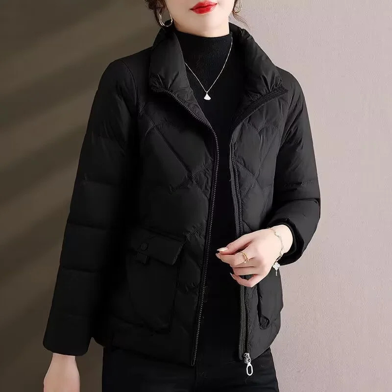 Parka Jacket 2024 Autumn Winter Light Thin Down Cotton Coat Femme Standup Collar Casual Short Warm Outerwear Ladies 241108