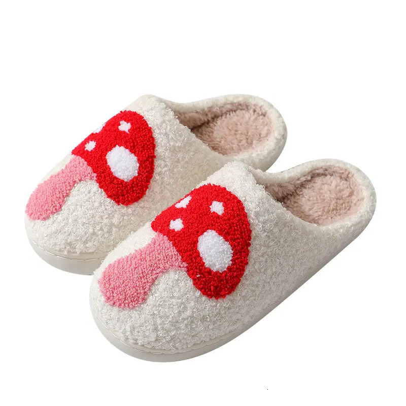 Colorful Rainbow Plush Slippers for Women Cartoon Cute Smiling Face and Heart n 241115