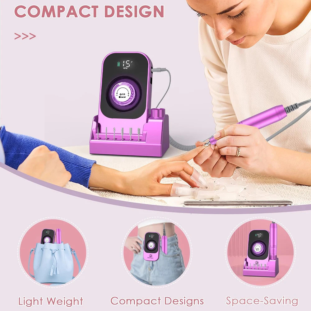 40000RPM Nail Drill Machine Electric Portable Nail File Rechargeable Nail Sander With Base for Gel Nails Polishing Home Manicure 241115