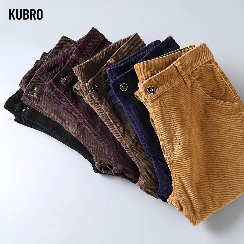 5Color Mens Thick Corduroy Casual Pants Winter Business Fashion Stretch Regular Suitable for Trouser Clothing 241115