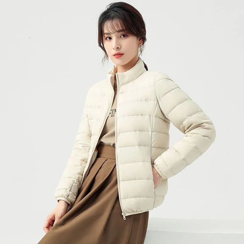 Lightweight Down Cotton Parka Women Korean Zipper Short Quilted Jackets Autumn Winter Warm Standup Collar Padded Outwear 241108