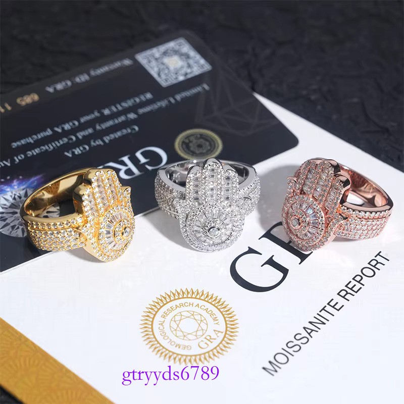 New Arrivals Sterg Sier Iced Out Hamsa Hand Men Hip Hop VVS Moissanite Dia Rings