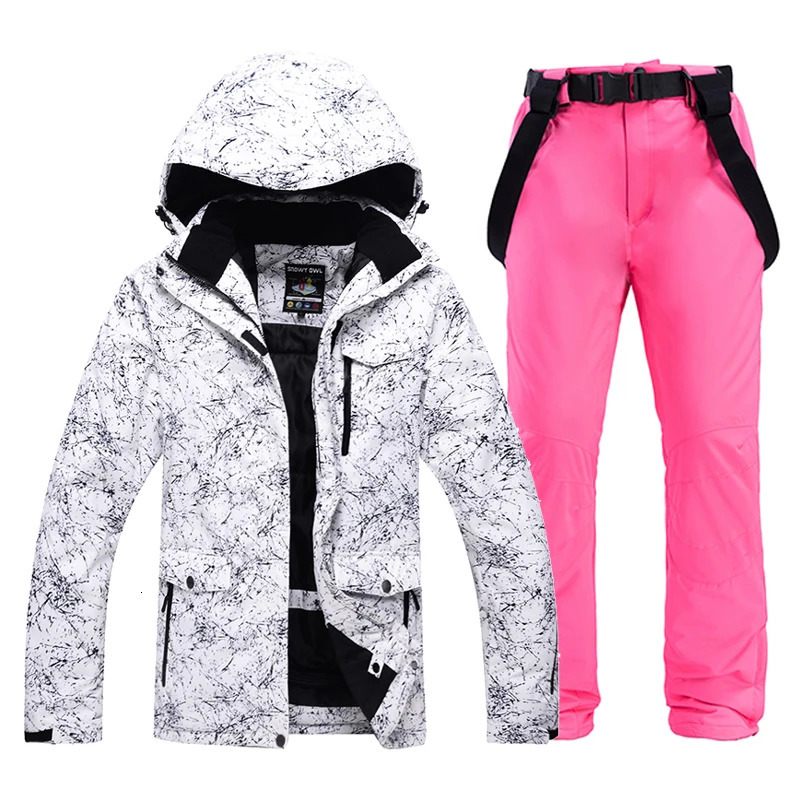 -30 Warm Men Women Snow Suit Wear Snowboard Clothing Sets Winter Outdoor Sports Waterproof Costume Ski Jackets and Strap Pants 241116