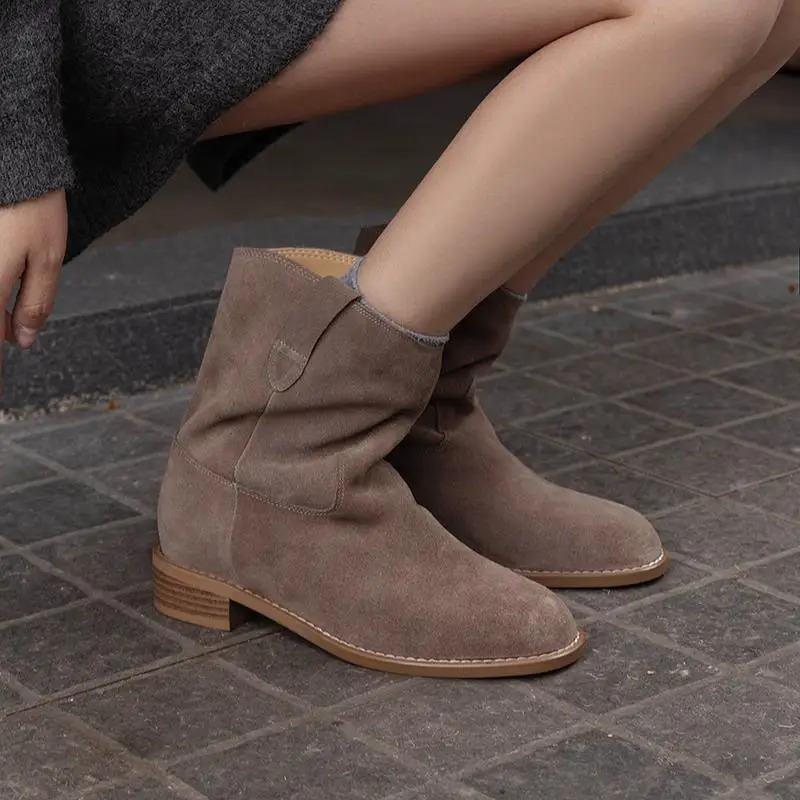 MORAZORA 2025 Genuine Leather Boots for Women Square Middle Heel Retro Denim Suede Western Style Boots Pulled onto Denim Boots Womens Shoes 241115