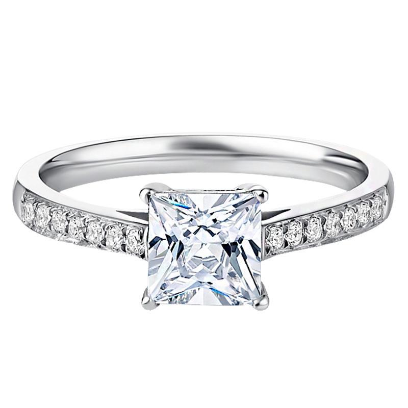 Rulalei Classical Four Claw Jewelry Wedding Rings Real Sterling Sier Princess Cut White Moissanite Dia Party Eternity Women Engagement Band Ring Gift