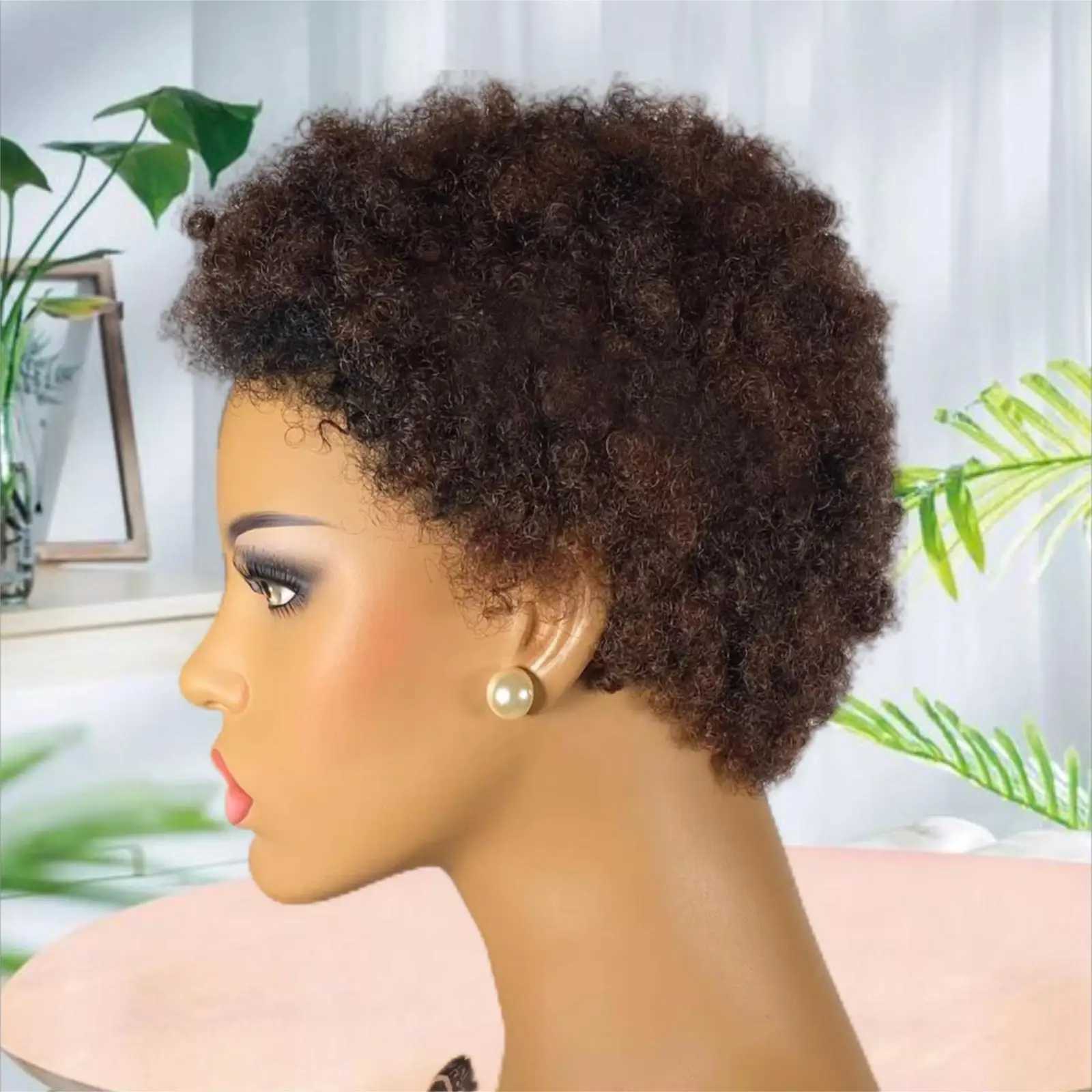 Ombre Highlight Honey Brown Low Cut African Wig/Afro e Wig/Short Wig 200% Density 100% Remy Human Hair W241116