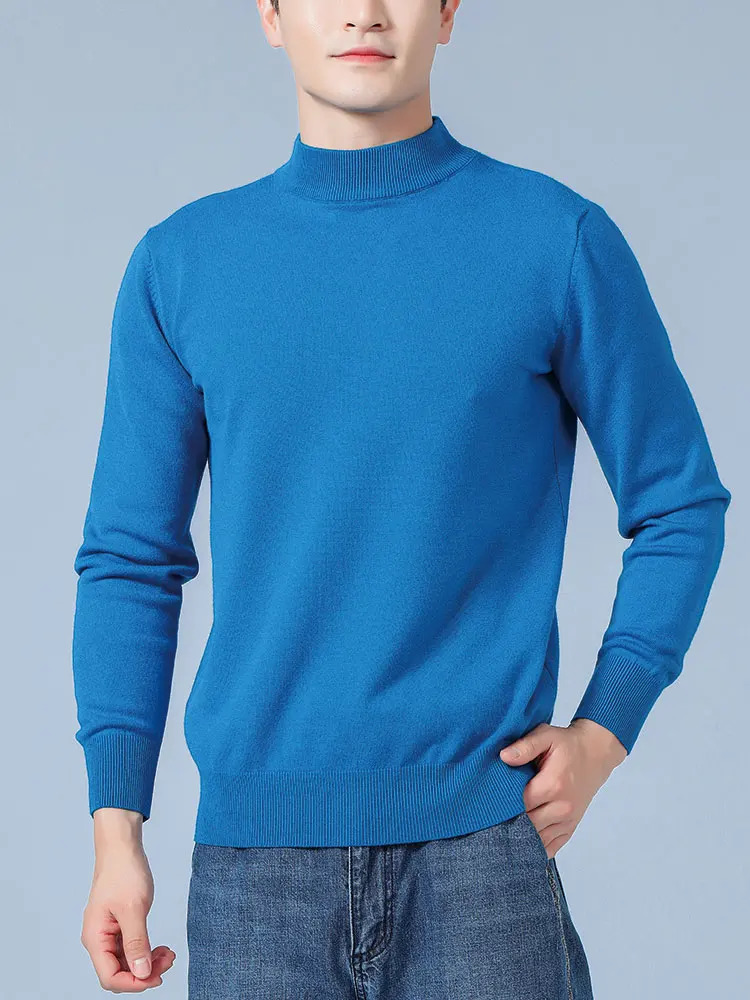 Mens cashmere sweater autumn winter soft warm Jersey jumper drawstring high waist half neck knitted 241115