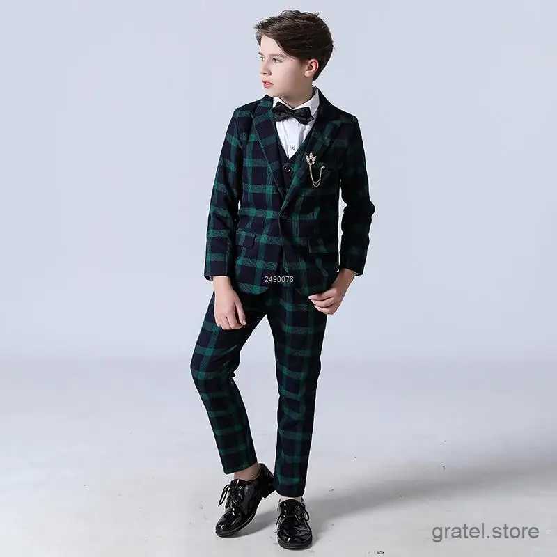 Suits Children Luxurious Wedding Suit Flower Boys Red Jacket Vest Pants Bowtie 4PCS Party Photograph Suit Kids Tuxedo Dress Costume