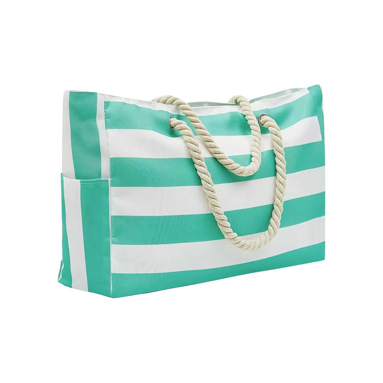 2025S Designer Striped Zipper Double Outer Canvas Polyester Beach Bag For Outdoor Travel Seaside Vacation Large Capacity WomenS Handba241116 Shoulder 