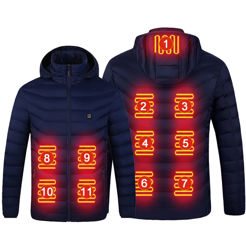 Men Parkas Winter Warm Usb Heating Jacket Outdoor Coats Smart Cotton Hooded Jackets Waterproof Heated Male Clothing 241115