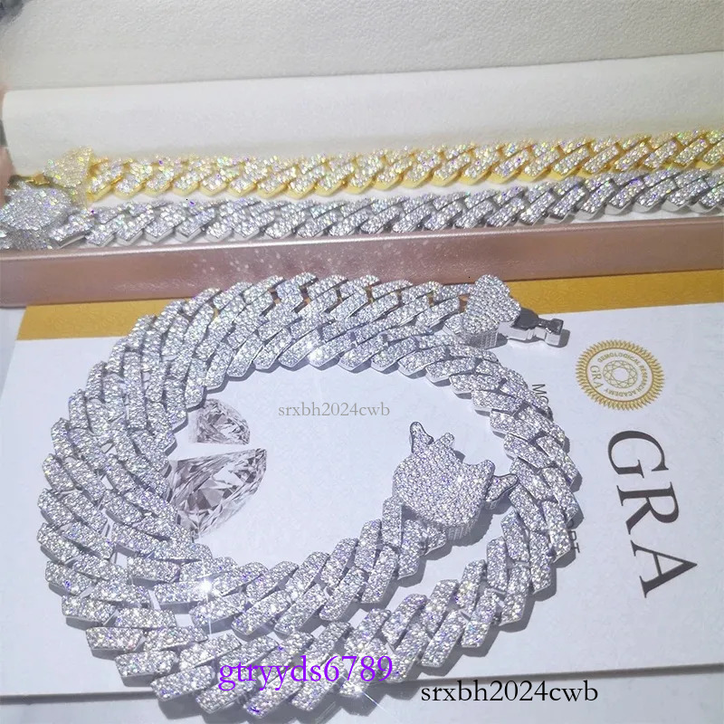 fashion Moissanite dias bracelet pass dia hip hop jewelry vvs stone Shiny 2row womens 14mm sterg sier necklace