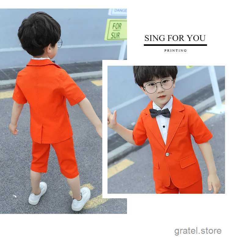 Suits Wedding Suit For Boys Kids Formal Set Summer 2pcs Short Sleeve Blazer+Shorts Children Wedding Birthday Prom Gift Clothing Set
