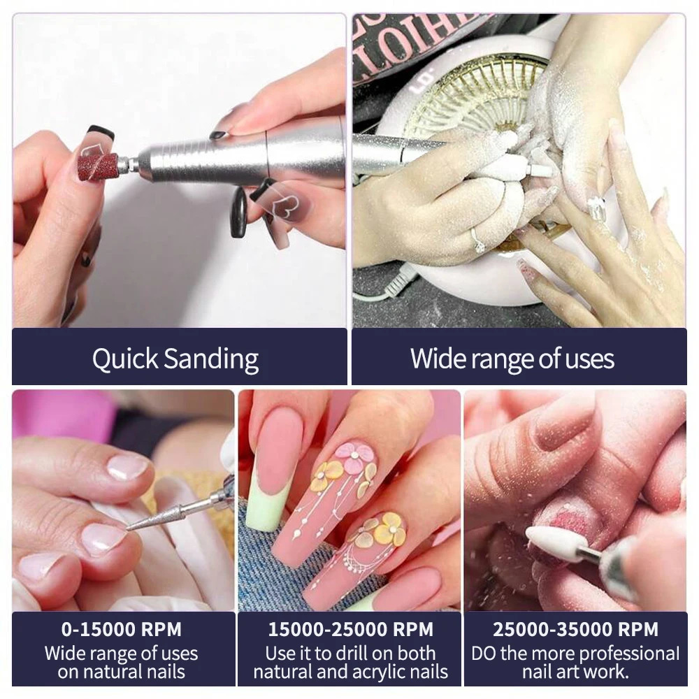 Nail Drill 35000rpm Professional Lathe Machine Milling Cutters for Manicure Electric Sander File Gel Nails Drills Motor Polishe 241115
