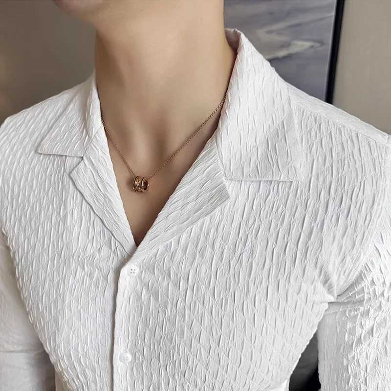 Men's Casual Shirts Long-sleeve Cuban Collar Shirt for Men British Style Slim Fit Mens Dress Spring Solid Social Chemise Homme Plus Size 4XL 2404