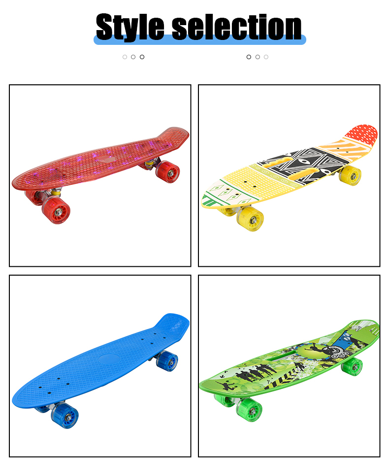 Skateboard fishboard PP board aluminium alloy bracket flash PU wheel big wheel with carry handle stable wear-resistant wholesalers