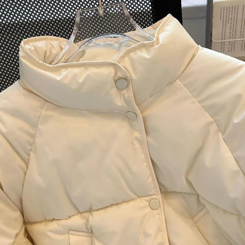 Lucyever Womens CottonPadded Jacket Korean Casual Solid Stand Collar Short Parkas Ladies Winter Warm Puffer Bread Cotton Coat 241115