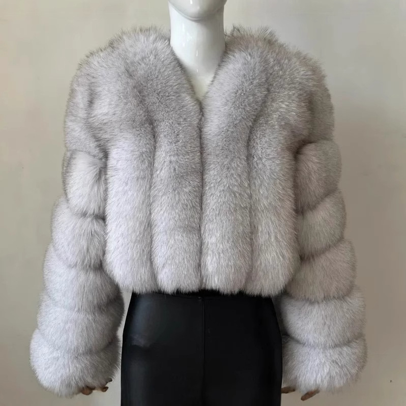 2024 Autumn/Winter New Fox Fur Coat Thickened Short Long Sleeve Fur Coat for Women 241015
