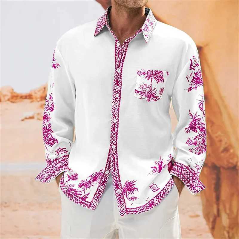 Men's Casual Shirts 2024 Mens Party Fashion Comfortable Long sleeved Shirt 3D Printed Lion HD Animal Flip Collar Button S-6XL Top 240416
