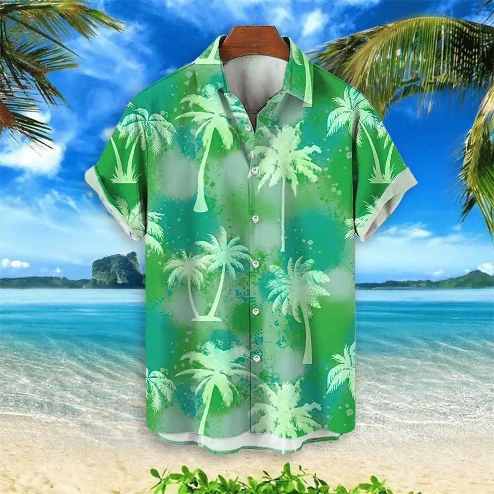 Men's Casual Shirts Coconut Tree Hawaiian Shirt Party Summer Mens Clothing Top Tshirt For Men Short Sleeved Fashion 240416